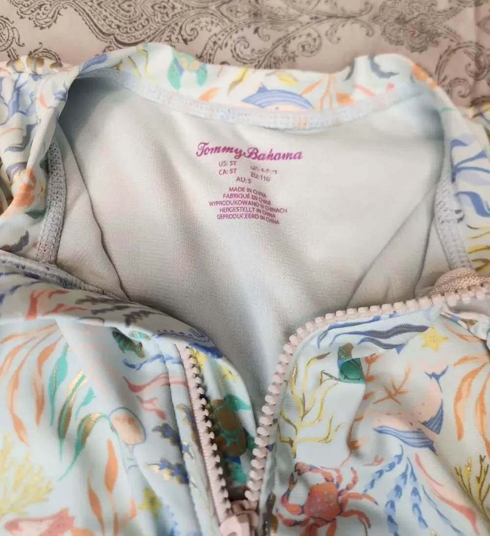 Tommy Bahama Girls Underwater Sea Life Print Long Sleeve Rash Guard Swim Shirt